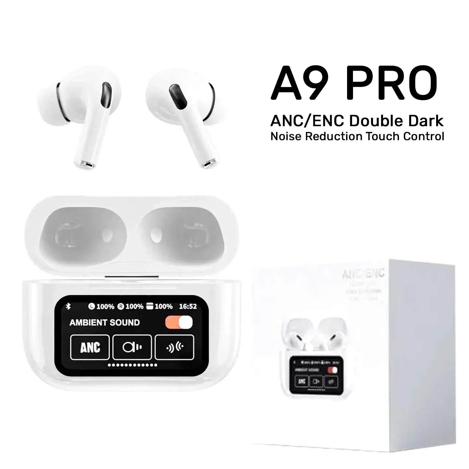 New A9 Pro Apple Airpods ANC/ENC Noise Reduction Touch Control Bluetooth 5.4 Wireless Earbuds