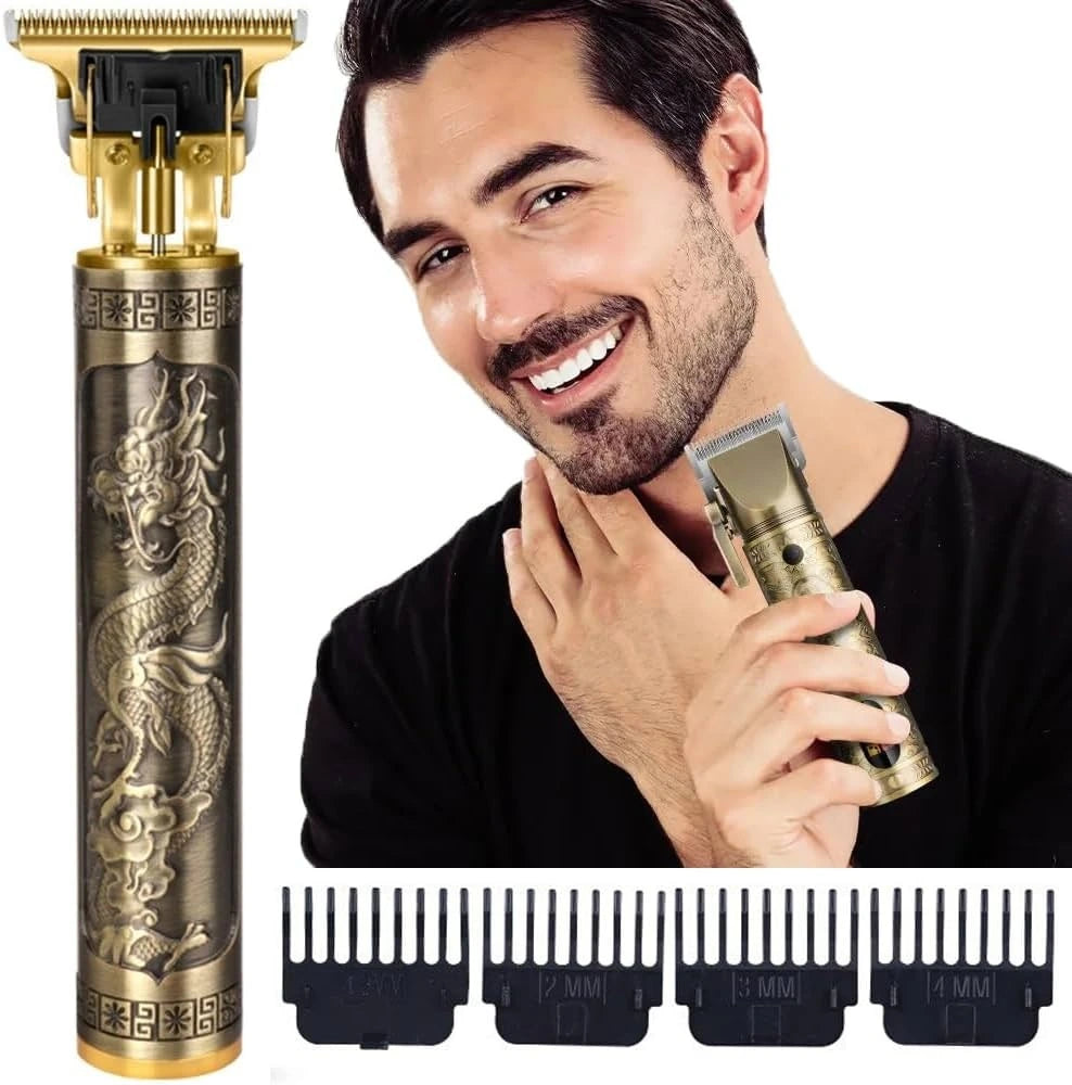 Metal Body Vintage T9 Hair Trimmer for Men – Professional USB Rechargeable Beard & Hair Cutting Machine
