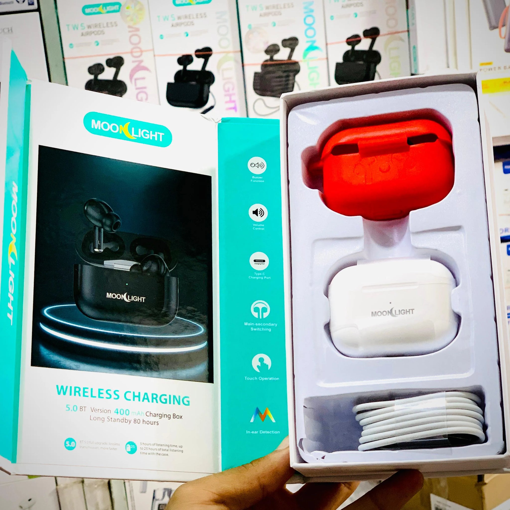 Moonlight New Model Bluetooth AirPods Pro 2 With Magnetic Design Wireless Charging Case Buzzer Volume Control Big Battery And Bluetooth Pouch (White)